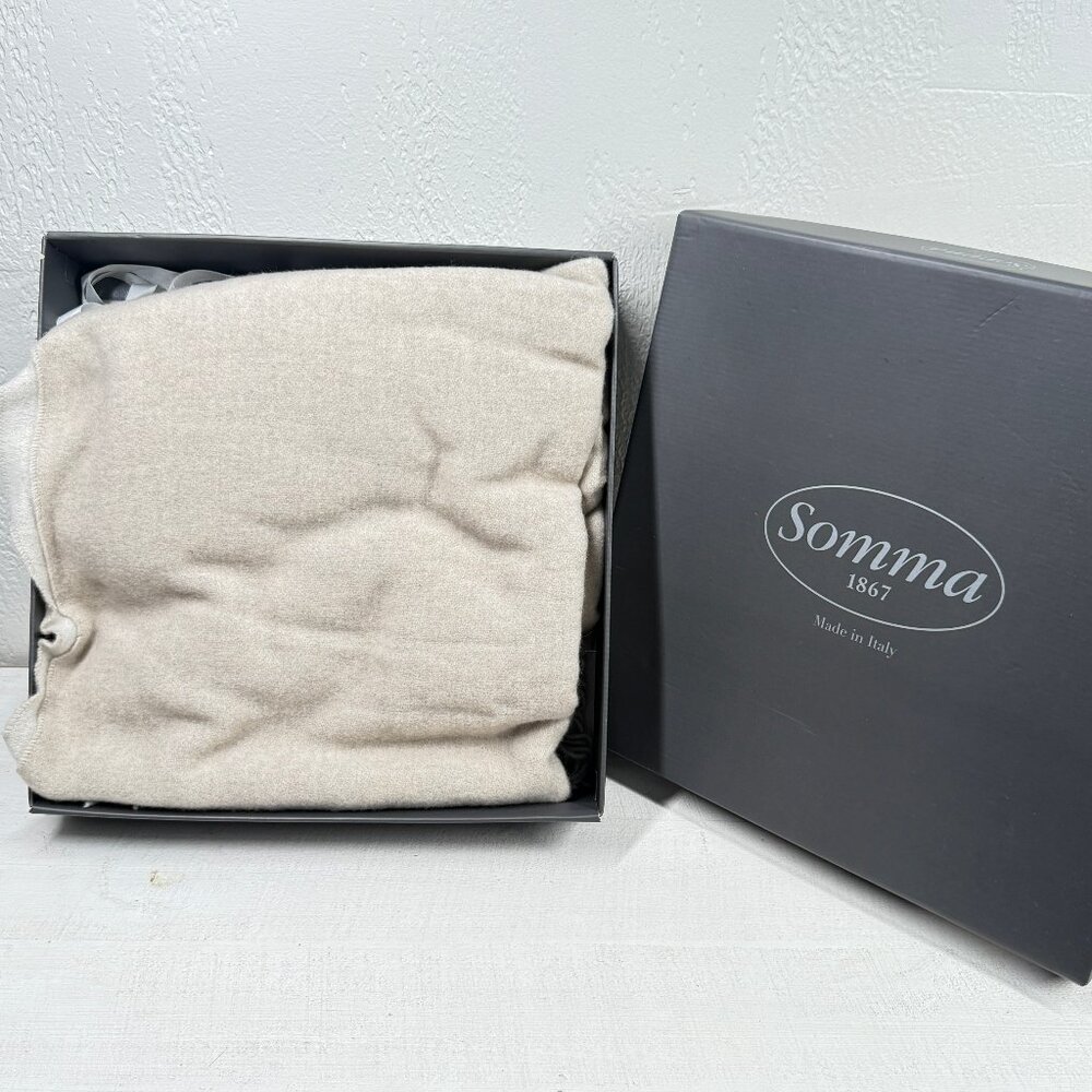 Somma Throw Blanket Bianco Beige Wool Cashmere Blend Fringed Made in Italy